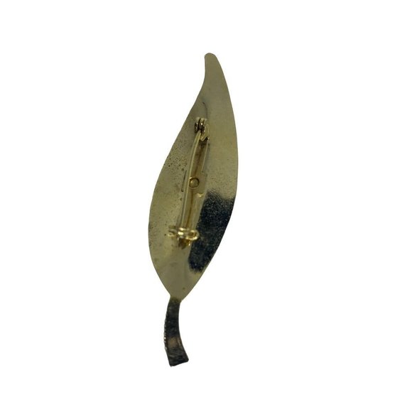 Vintage Leaf Brooch 2 3/4"h Goldtone Textured Pin - Picture 5 of 6